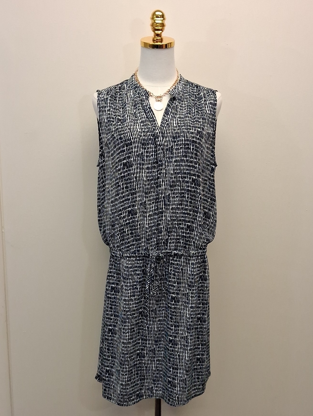 Hilary Radley Navy Abstract Print Drawstring Dress Size 8